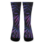Violet Tropical Leaves Print Crew Socks