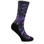 Violet Tropical Leaves Print Crew Socks