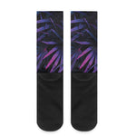 Violet Tropical Leaves Print Crew Socks