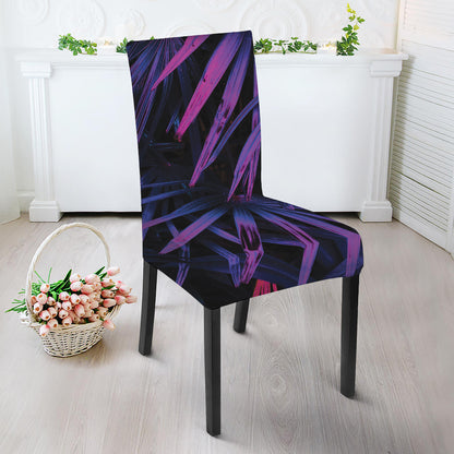 Violet Tropical Leaves Print Dining Chair Slipcover