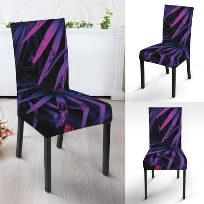 Violet Tropical Leaves Print Dining Chair Slipcover
