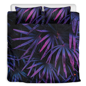 Violet Tropical Leaves Print Duvet Cover Bedding Set