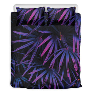 Violet Tropical Leaves Print Duvet Cover Bedding Set