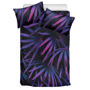 Violet Tropical Leaves Print Duvet Cover Bedding Set