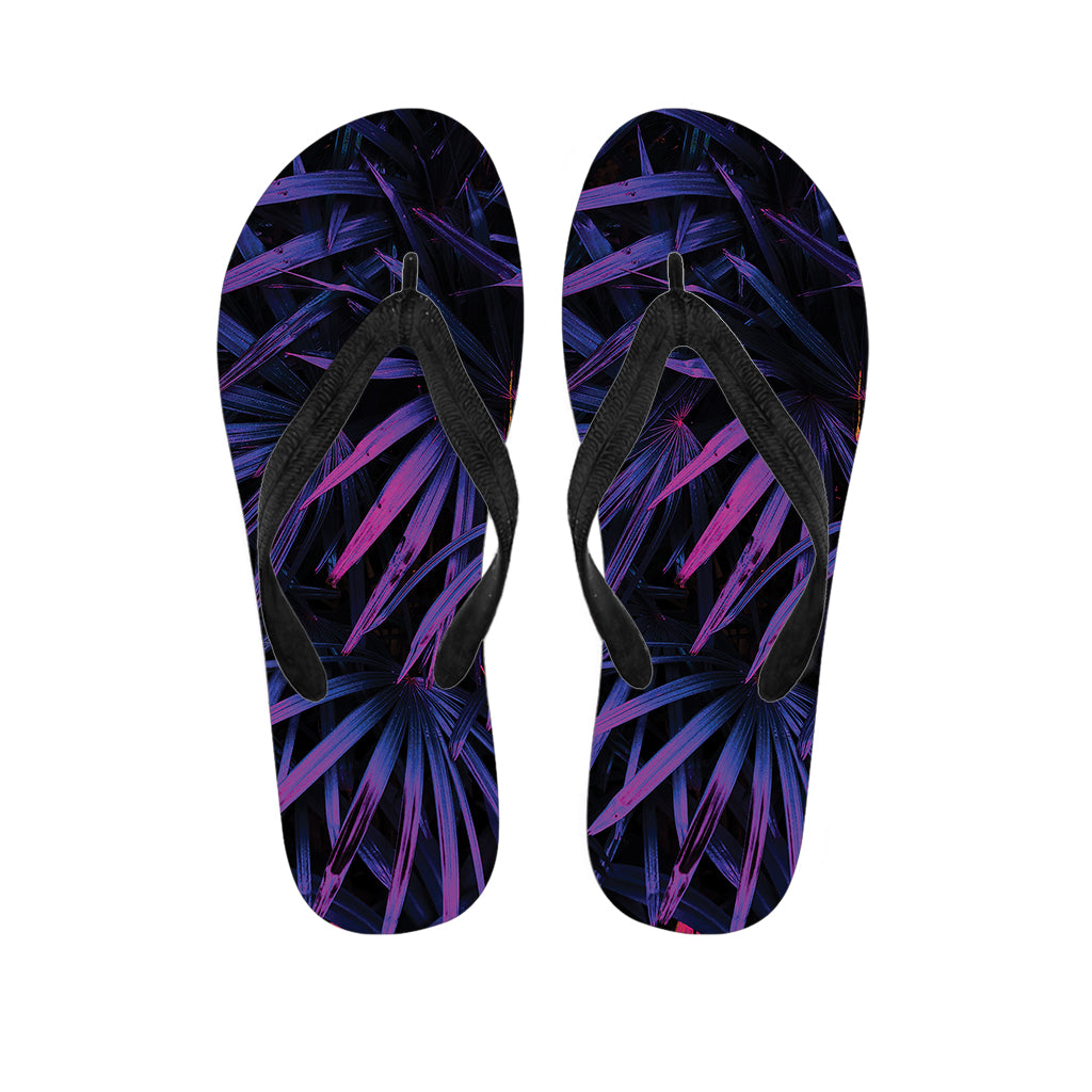 Violet Tropical Leaves Print Flip Flops