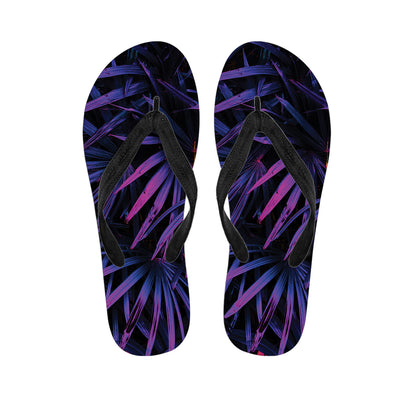 Violet Tropical Leaves Print Flip Flops