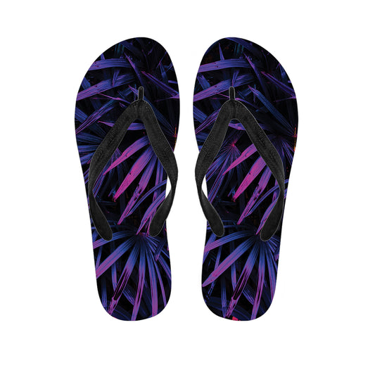 Violet Tropical Leaves Print Flip Flops