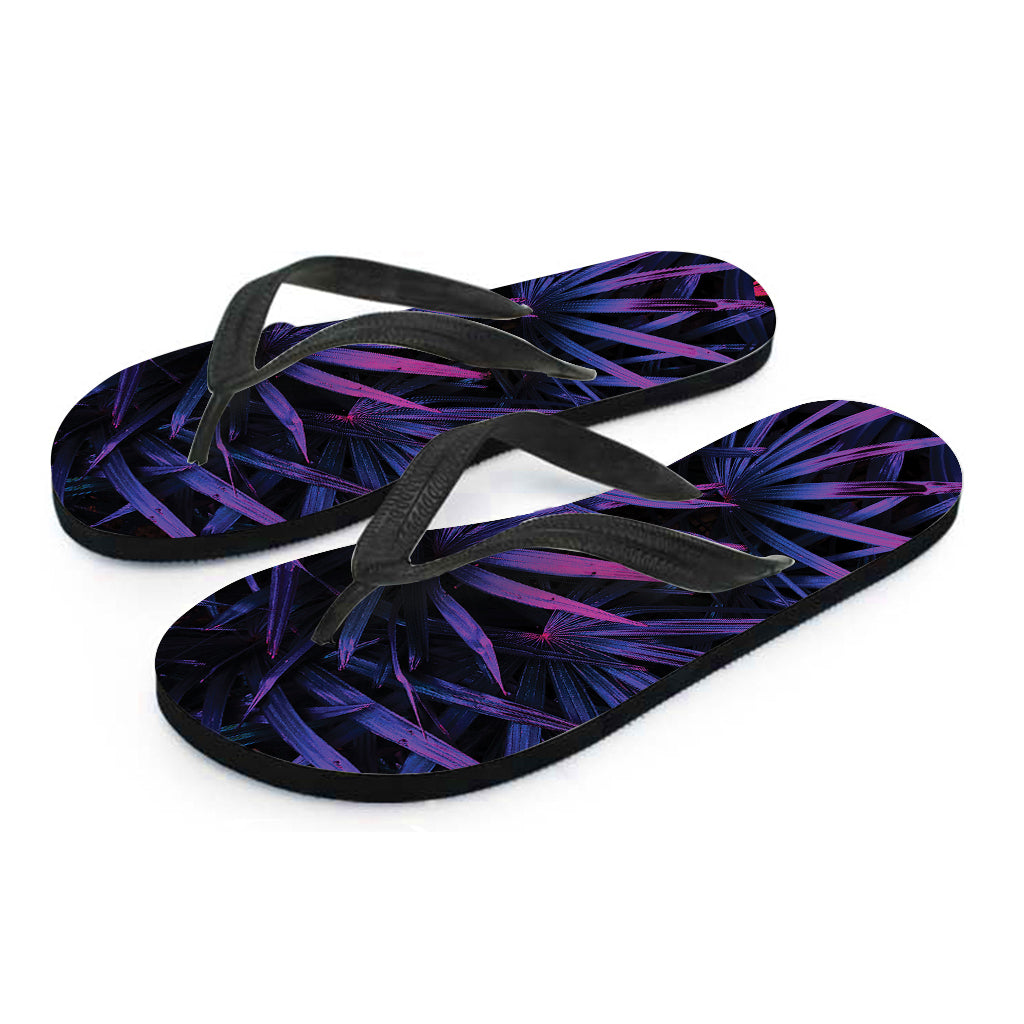 Violet Tropical Leaves Print Flip Flops