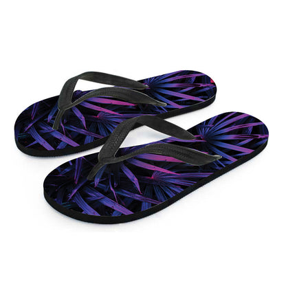 Violet Tropical Leaves Print Flip Flops