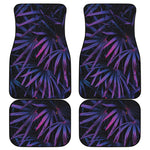 Violet Tropical Leaves Print Front and Back Car Floor Mats