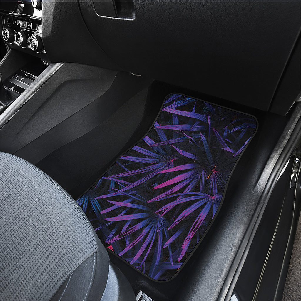 Violet Tropical Leaves Print Front and Back Car Floor Mats