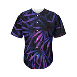 Violet Tropical Leaves Print Men's Baseball Jersey