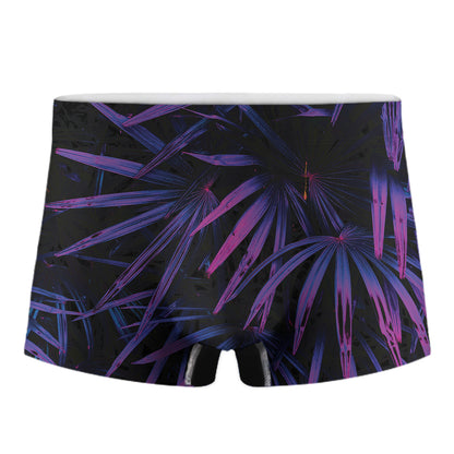Violet Tropical Leaves Print Men's Boxer Briefs