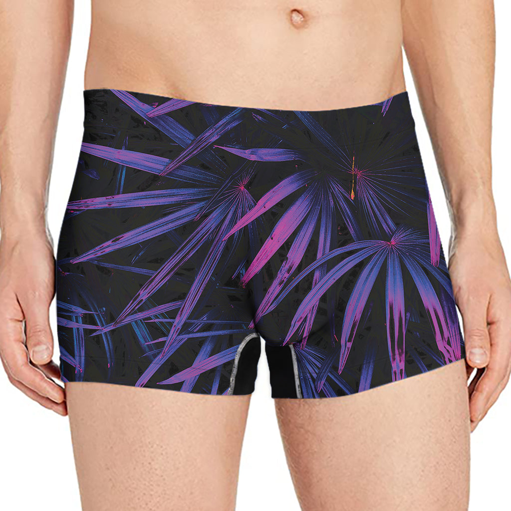 Violet Tropical Leaves Print Men's Boxer Briefs