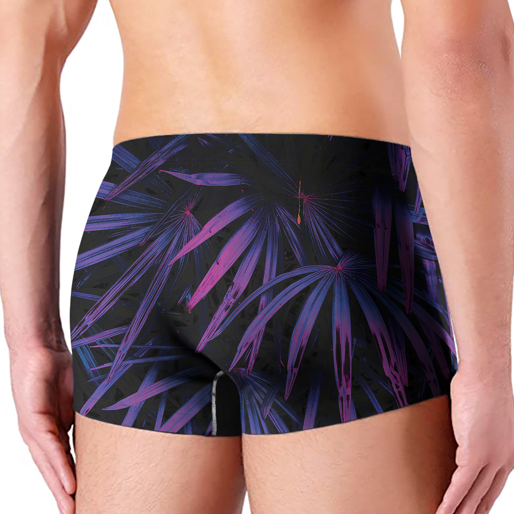 Violet Tropical Leaves Print Men's Boxer Briefs