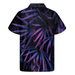 Violet Tropical Leaves Print Men's Short Sleeve Shirt