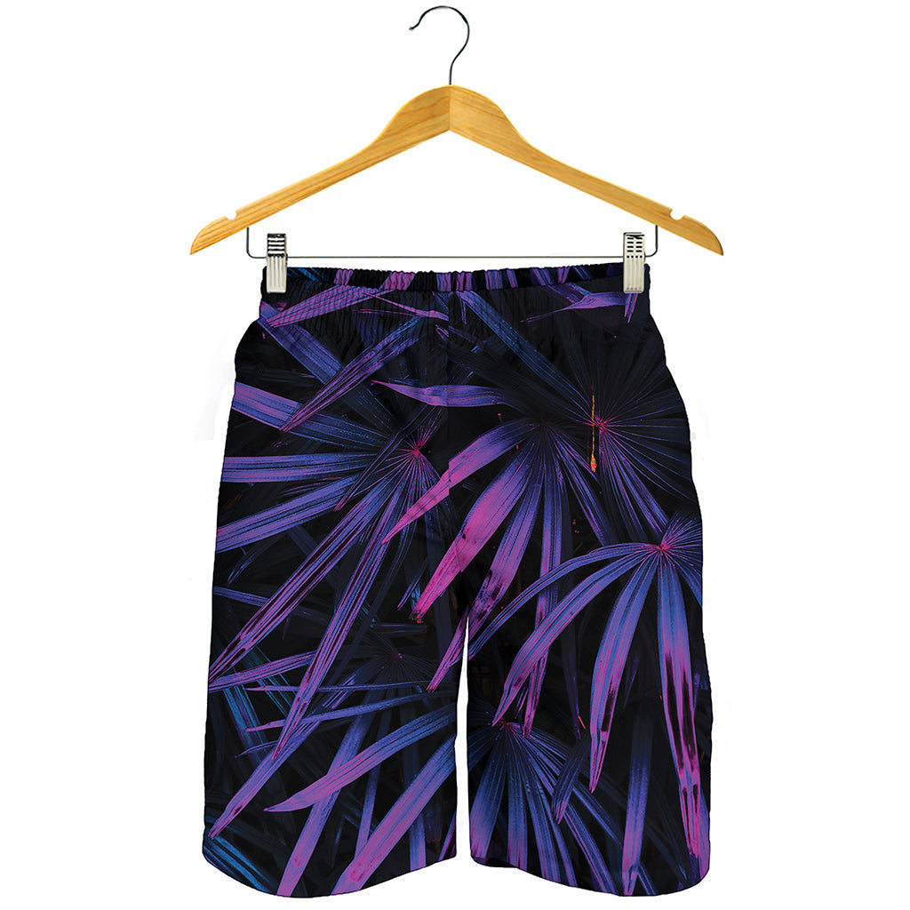 Violet Tropical Leaves Print Men's Shorts