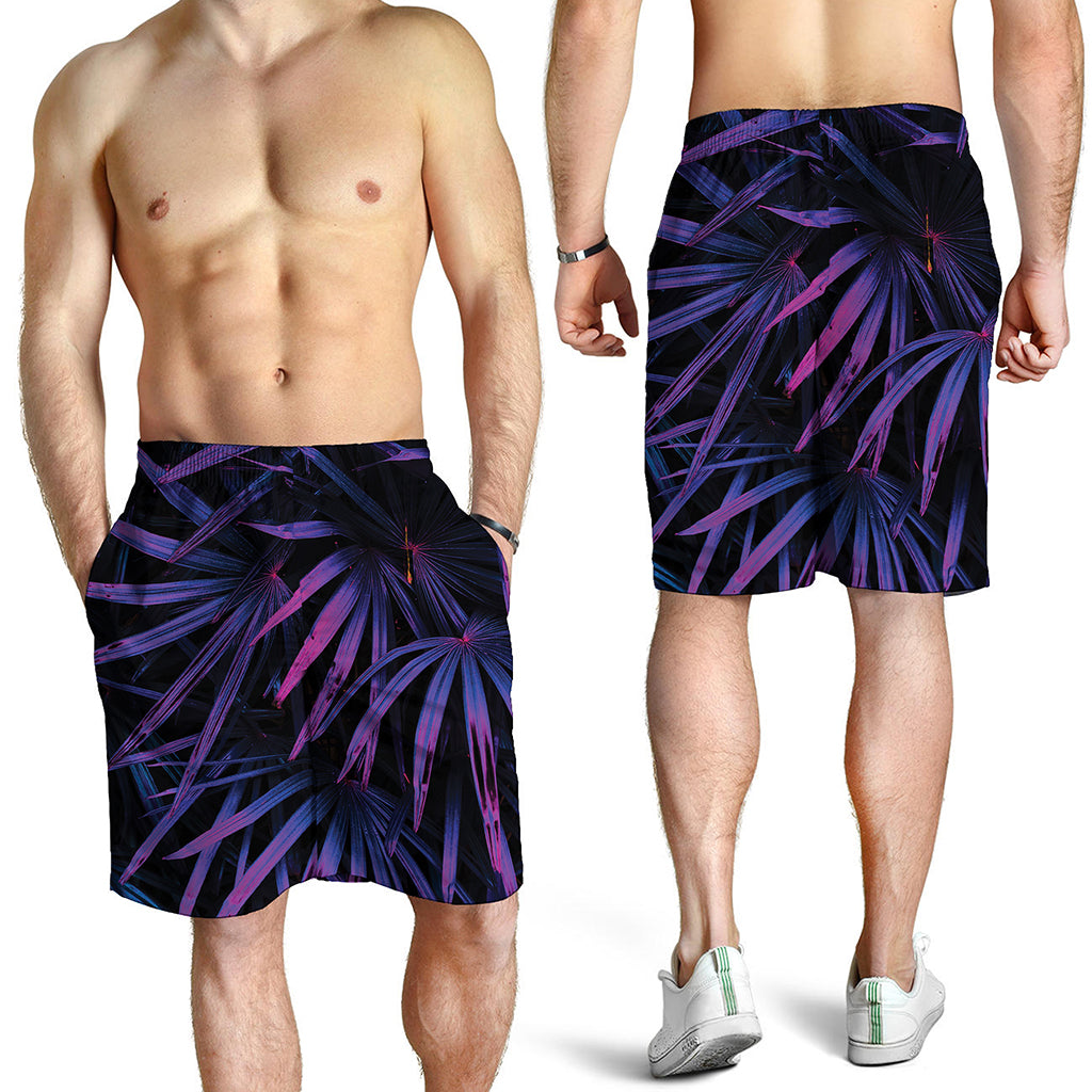 Violet Tropical Leaves Print Men's Shorts