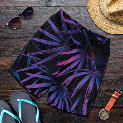 Violet Tropical Leaves Print Men's Shorts