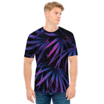 Violet Tropical Leaves Print Men's T-Shirt