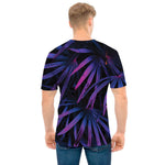 Violet Tropical Leaves Print Men's T-Shirt
