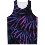 Violet Tropical Leaves Print Men's Tank Top