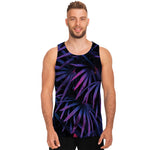 Violet Tropical Leaves Print Men's Tank Top