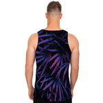 Violet Tropical Leaves Print Men's Tank Top