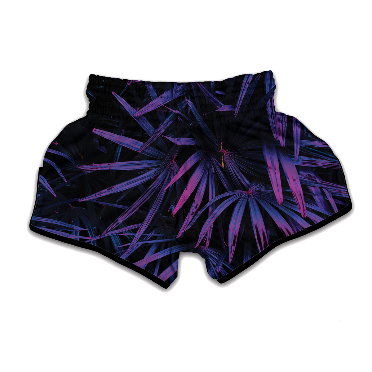 Violet Tropical Leaves Print Muay Thai Boxing Shorts