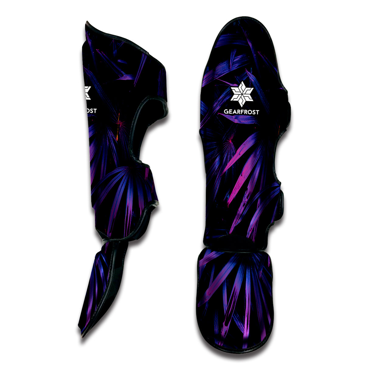 Violet Tropical Leaves Print Muay Thai Shin Guard