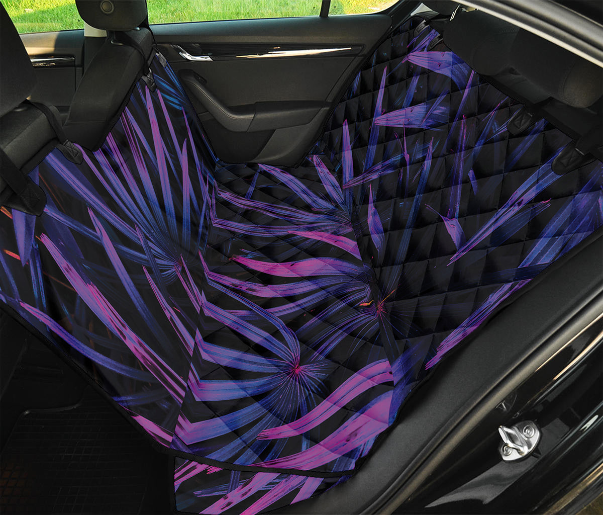 Violet Tropical Leaves Print Pet Car Back Seat Cover