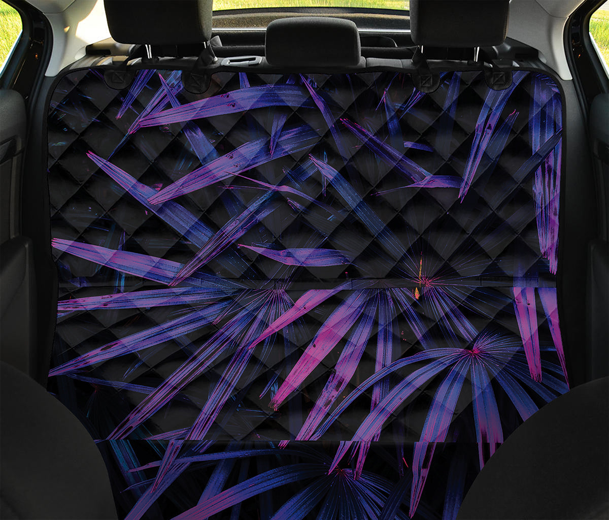 Violet Tropical Leaves Print Pet Car Back Seat Cover