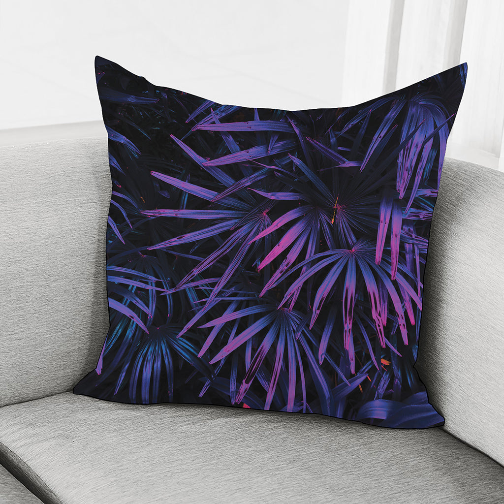 Violet Tropical Leaves Print Pillow Cover