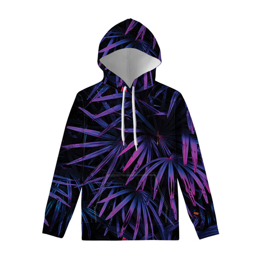 Violet Tropical Leaves Print Pullover Hoodie