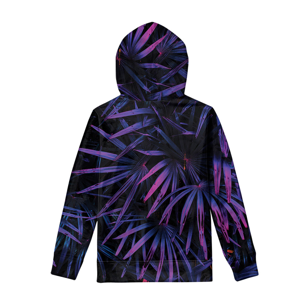 Violet Tropical Leaves Print Pullover Hoodie