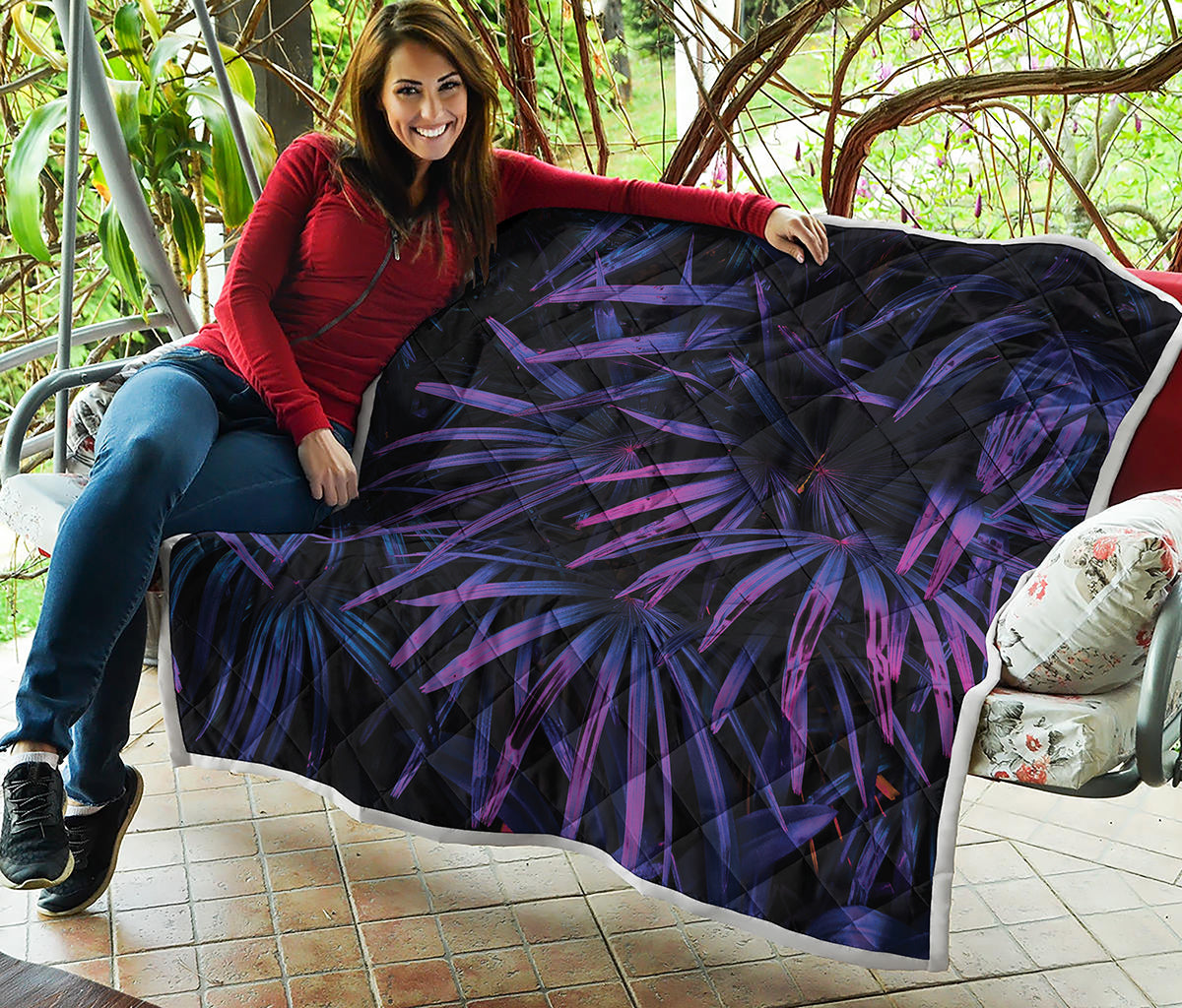 Violet Tropical Leaves Print Quilt