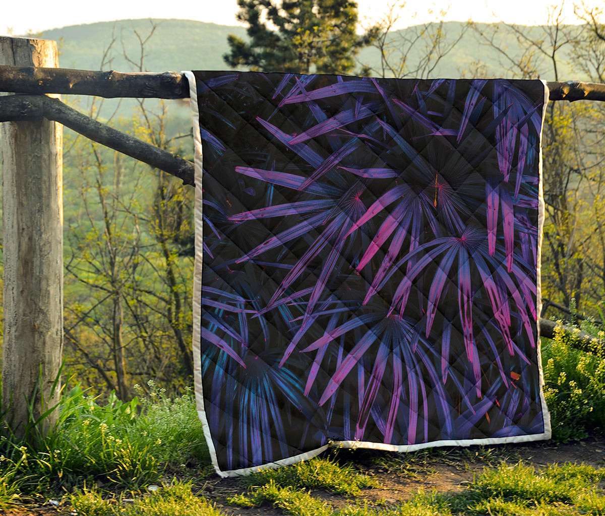 Violet Tropical Leaves Print Quilt