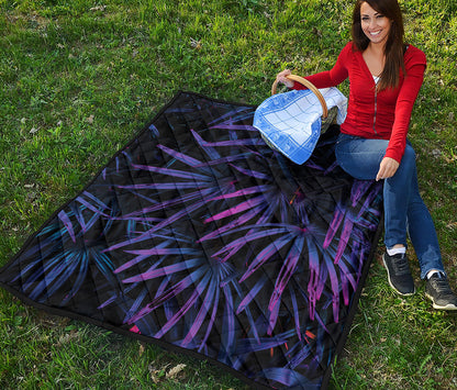 Violet Tropical Leaves Print Quilt