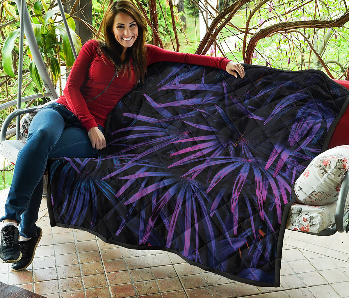 Violet Tropical Leaves Print Quilt