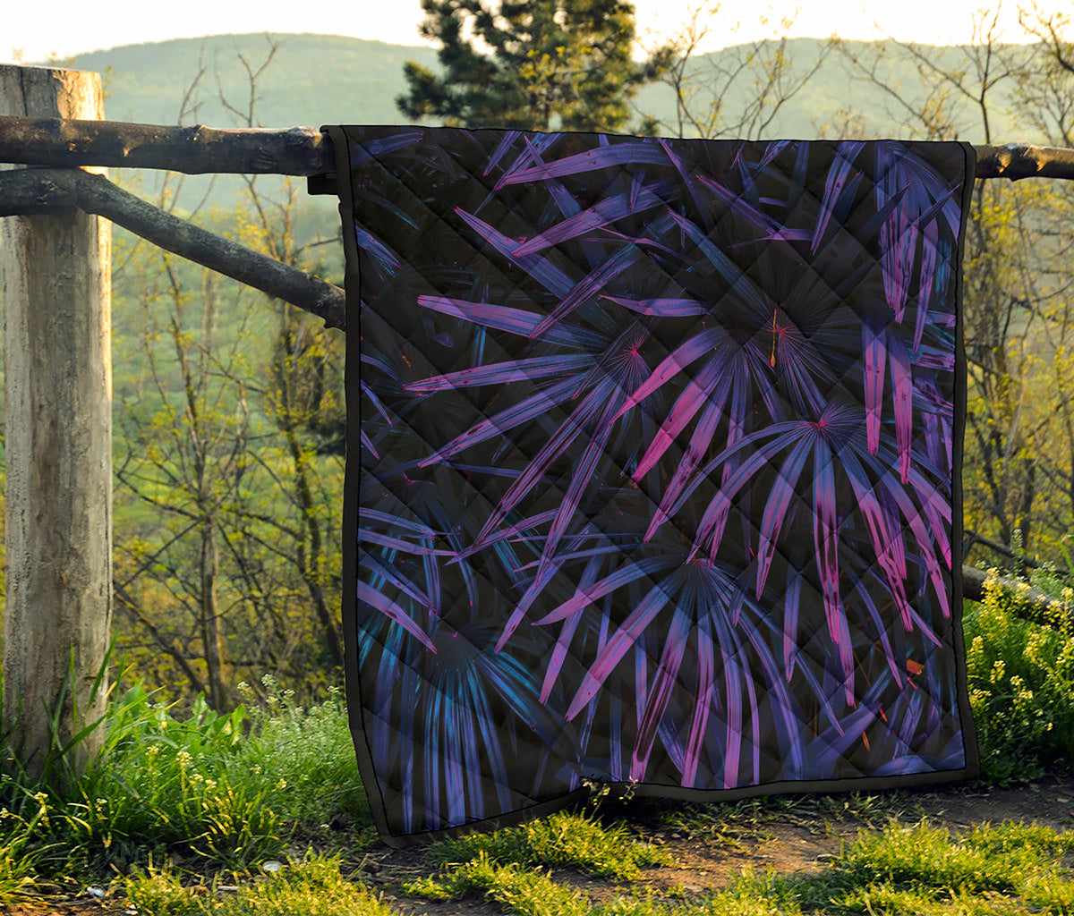 Violet Tropical Leaves Print Quilt