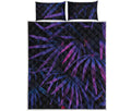 Violet Tropical Leaves Print Quilt Bed Set