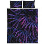 Violet Tropical Leaves Print Quilt Bed Set