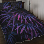 Violet Tropical Leaves Print Quilt Bed Set