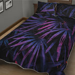 Violet Tropical Leaves Print Quilt Bed Set