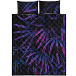 Violet Tropical Leaves Print Quilt Bed Set