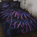Violet Tropical Leaves Print Quilt Bed Set