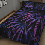 Violet Tropical Leaves Print Quilt Bed Set