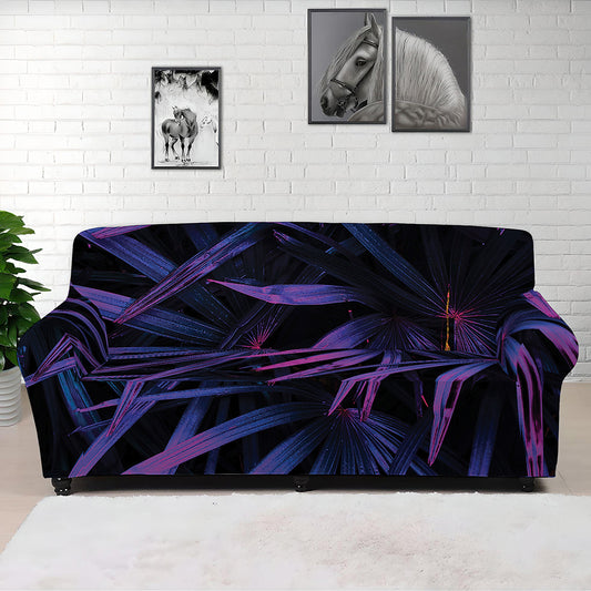 Violet Tropical Leaves Print Sofa Cover