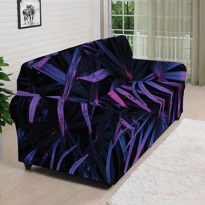 Violet Tropical Leaves Print Sofa Cover