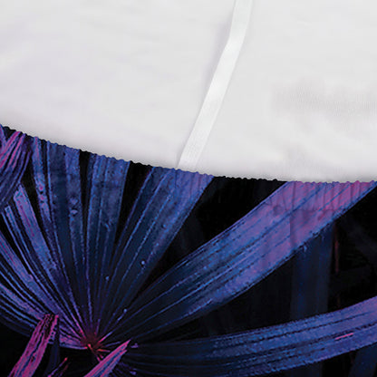 Violet Tropical Leaves Print Sofa Cover
